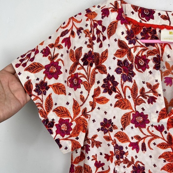 Anthropologie Maeve Floral Leaf Print Short Sleeve Blouse Womens Size:XS NWT - Picture 2 of 6